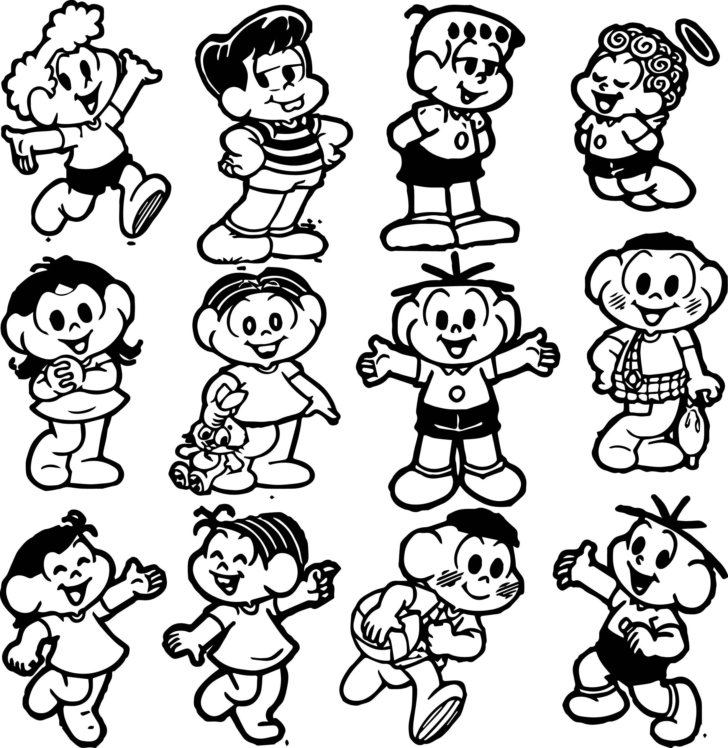 Turma da monica all character childrens coloring page