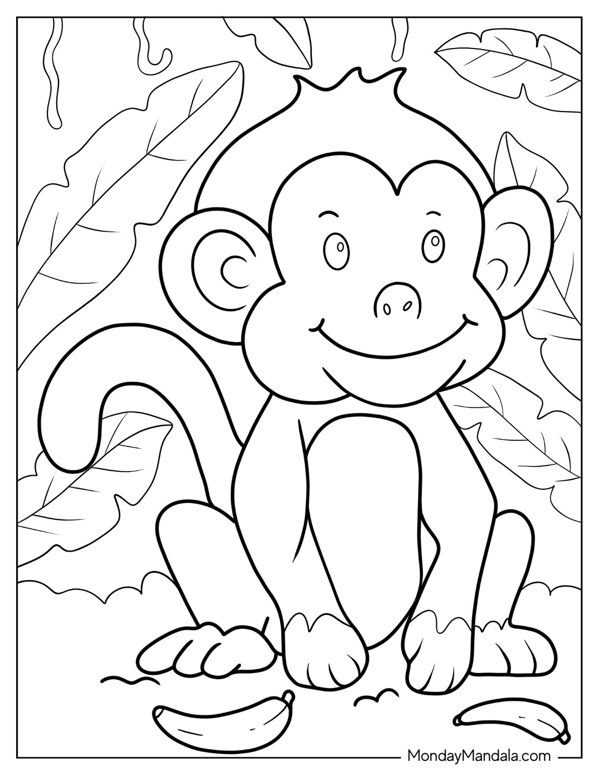 Monkey coloring pages free pdf printables