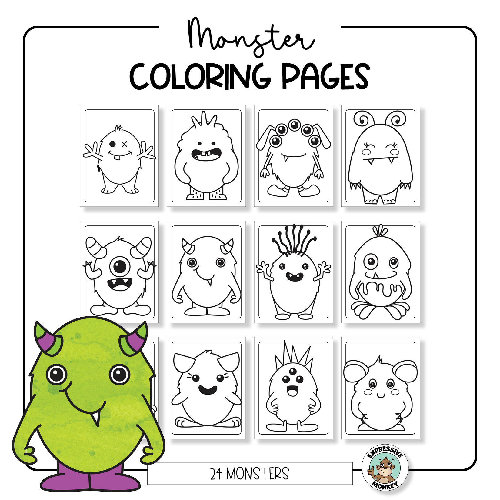 Coloring pages and how to draw cute monsters