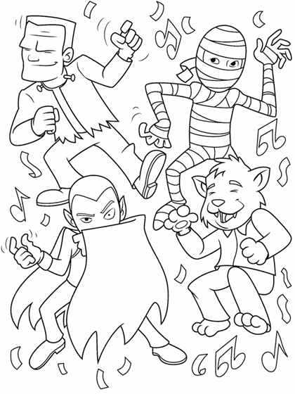 Monster dance party coloring page