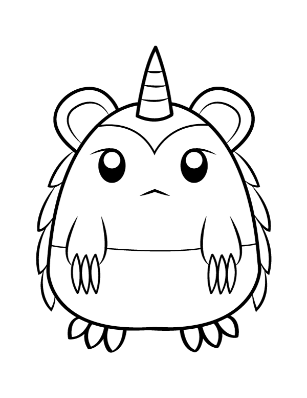 Printable cute horned monster coloring page