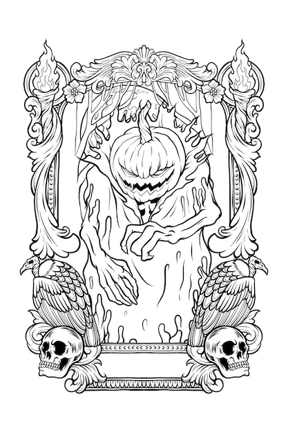 Premium vector halloween pumpkin monster coloring page