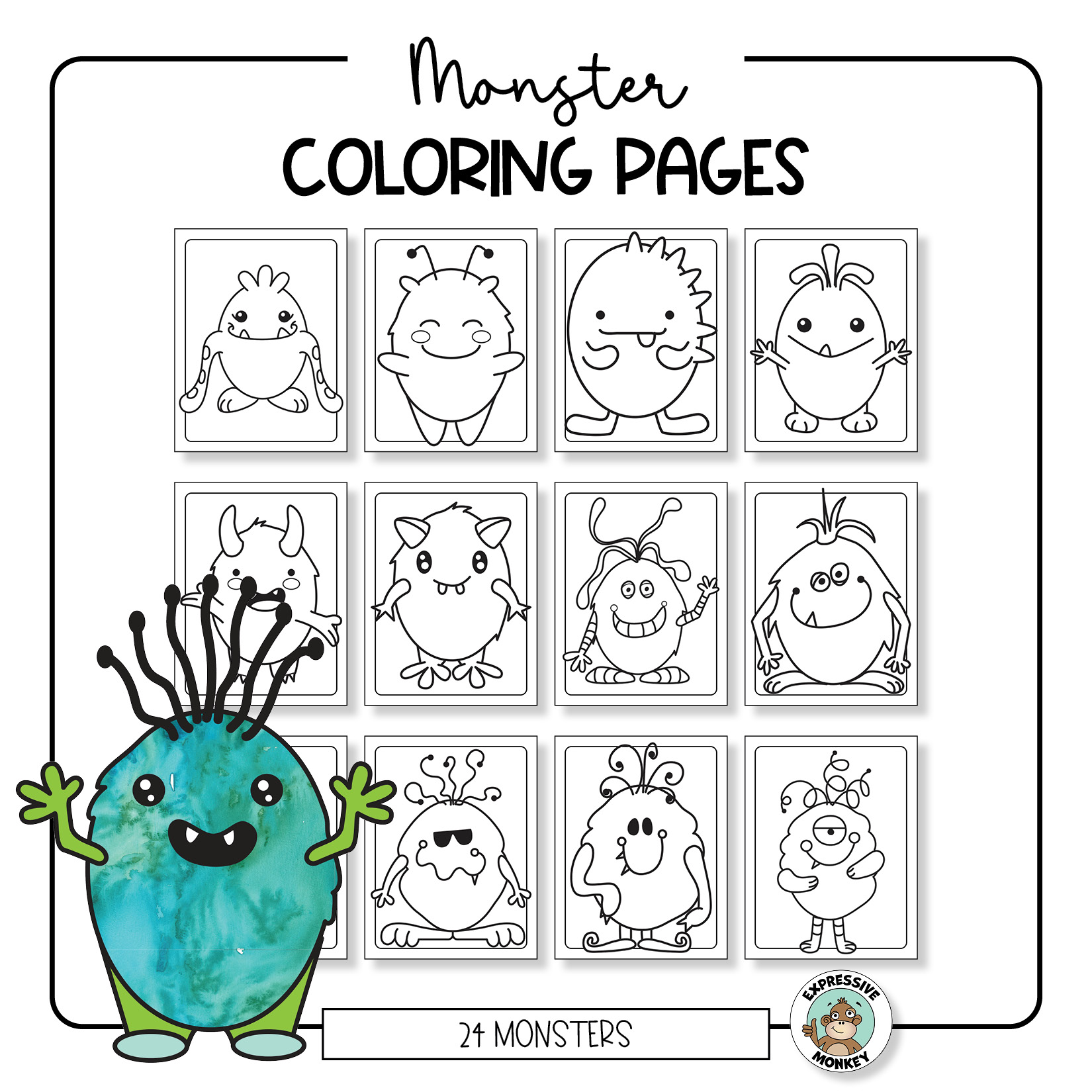 Monster coloring pages â expressive monkey