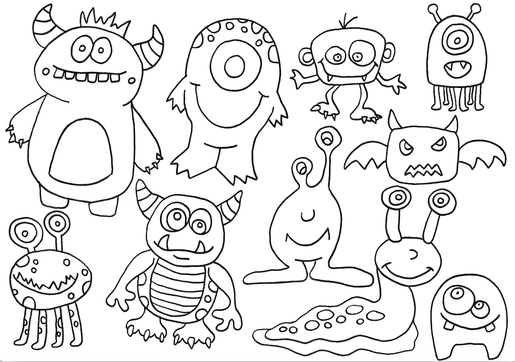 Monsters colouring page â wild juniper art studio