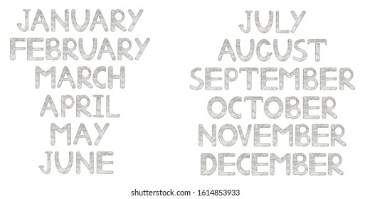 Months creative hand drawn letters coloring stock vector royalty free