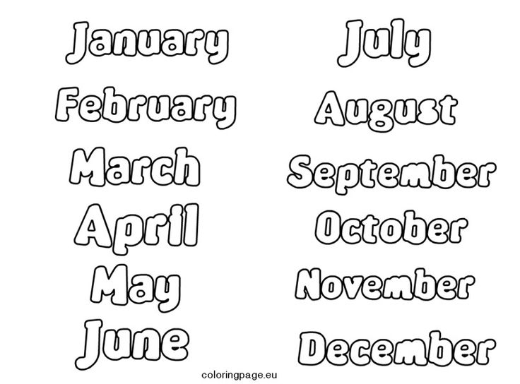 Months of the year black and white printable