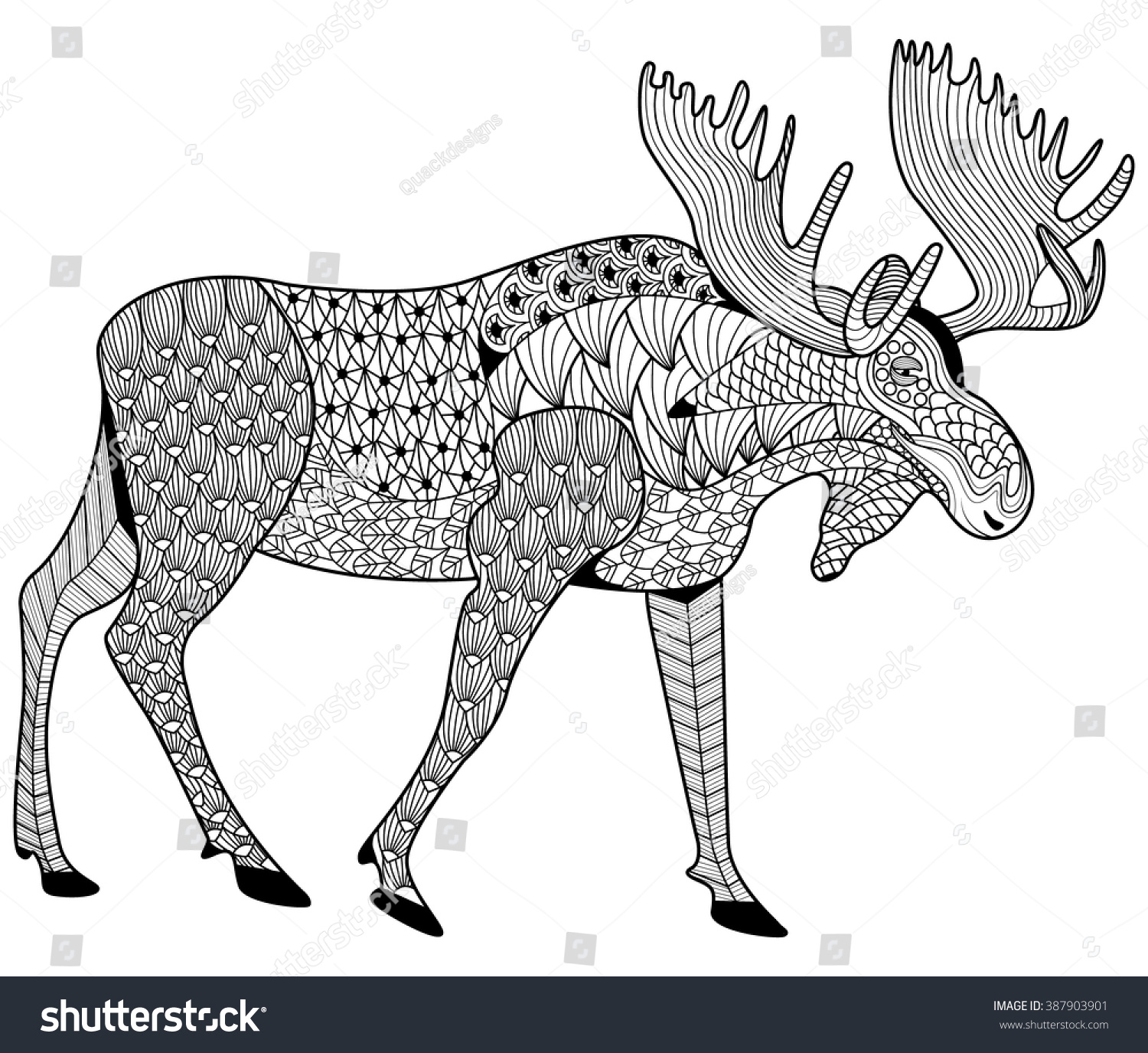 Hakuun moose coloring page adults zen tangle liittyvã vektorikuva rojaltivapaa