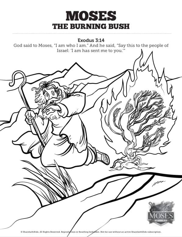 Exodus moses and the burning bush sunday school coloring pages â