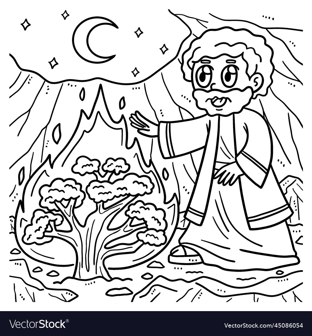 Christian moses and the burning bush coloring page