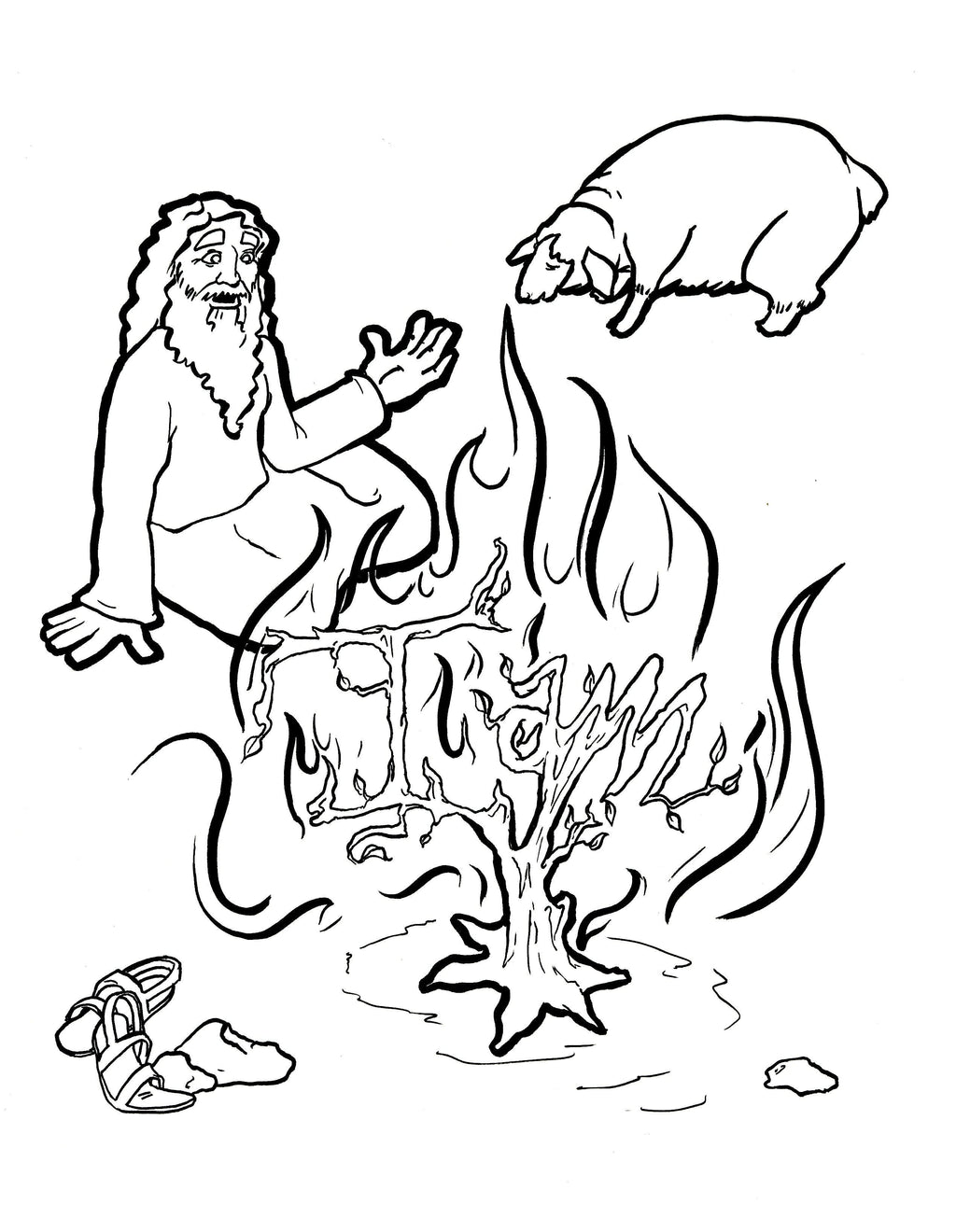 Moses and the burning bush coloring page