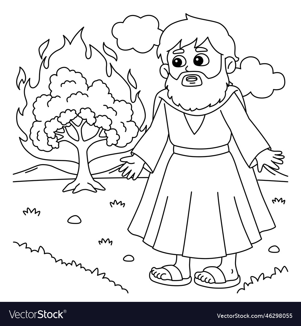 Moses and burning bush coloring page for kids vector image