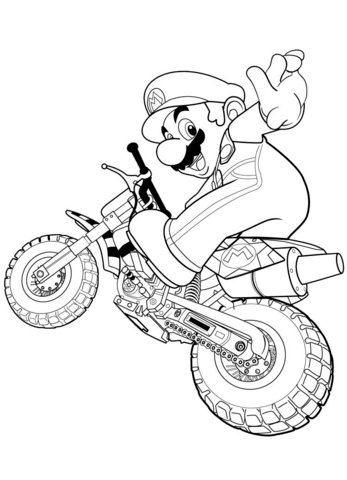 Mario rides a motorbike coloring page free printable coloring pages