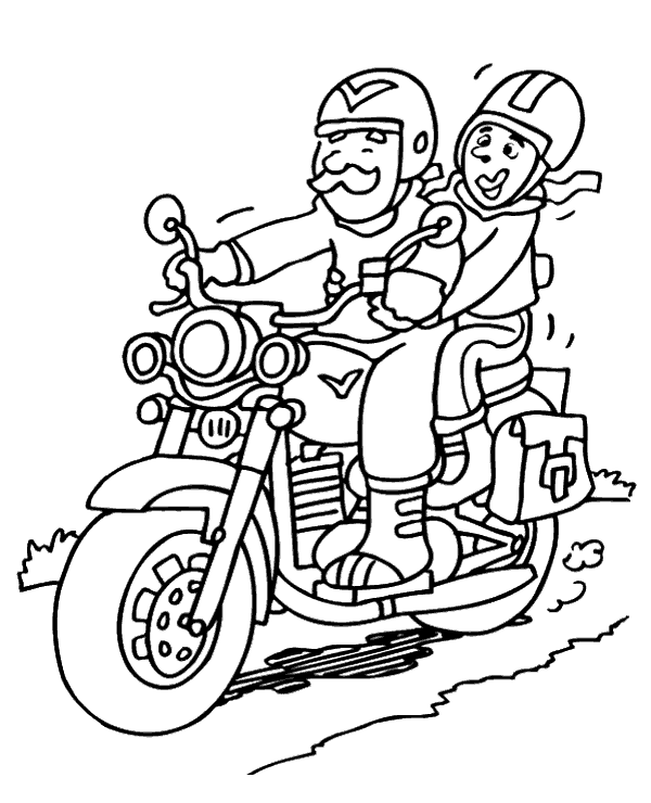 Motorcycle ride coloring page for children