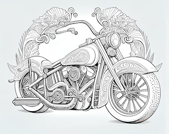 Pack stress relief coloring pages motorcycle digital print filigree detailed mandala instant download set coloring pages for adults