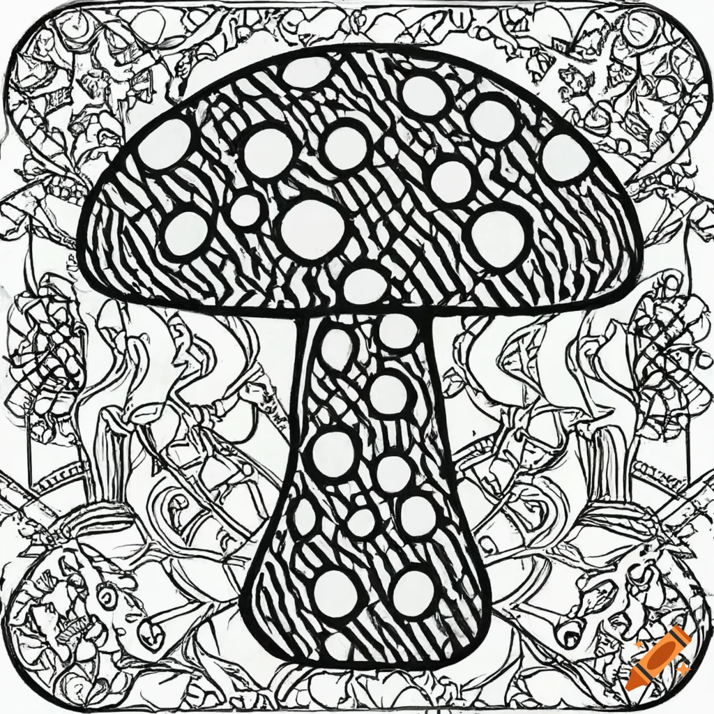 Psychadelic mushroom as a coloring book page on