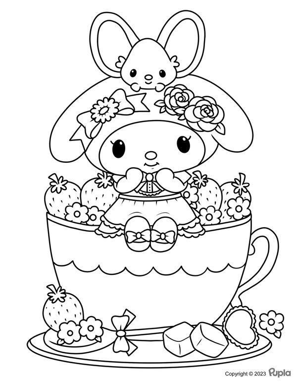 My melody in a cup with strawberries coloring page hello kitty colouring pages hello kitty coloring cute coloring pages