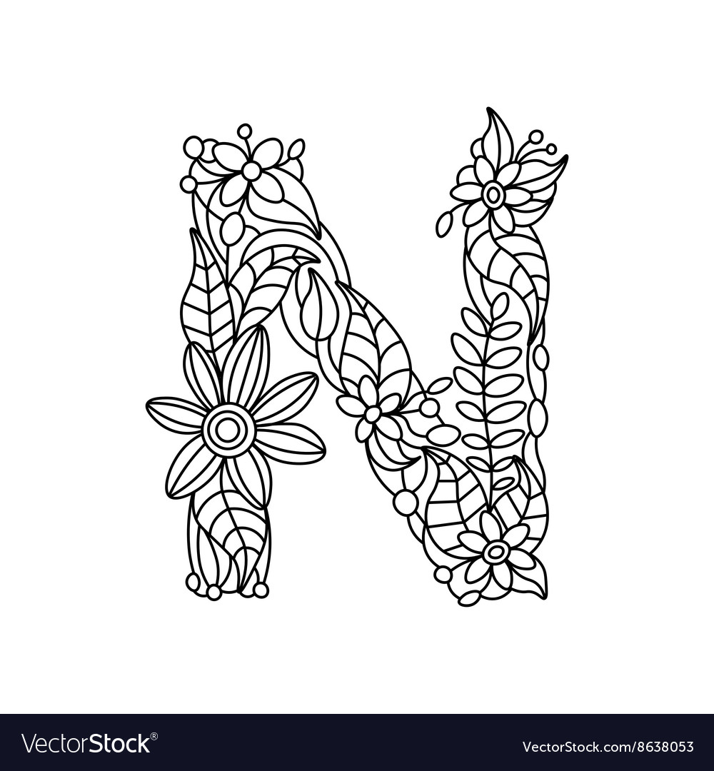 Letter n coloring book for adults royalty free vector image