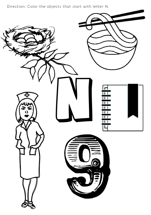 Coloring page for kids letter n template