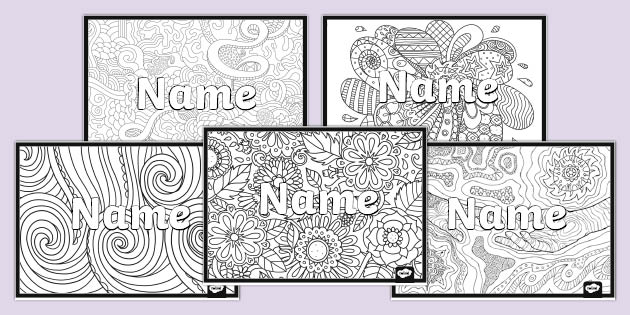 Editable mindfulness name colouring activity