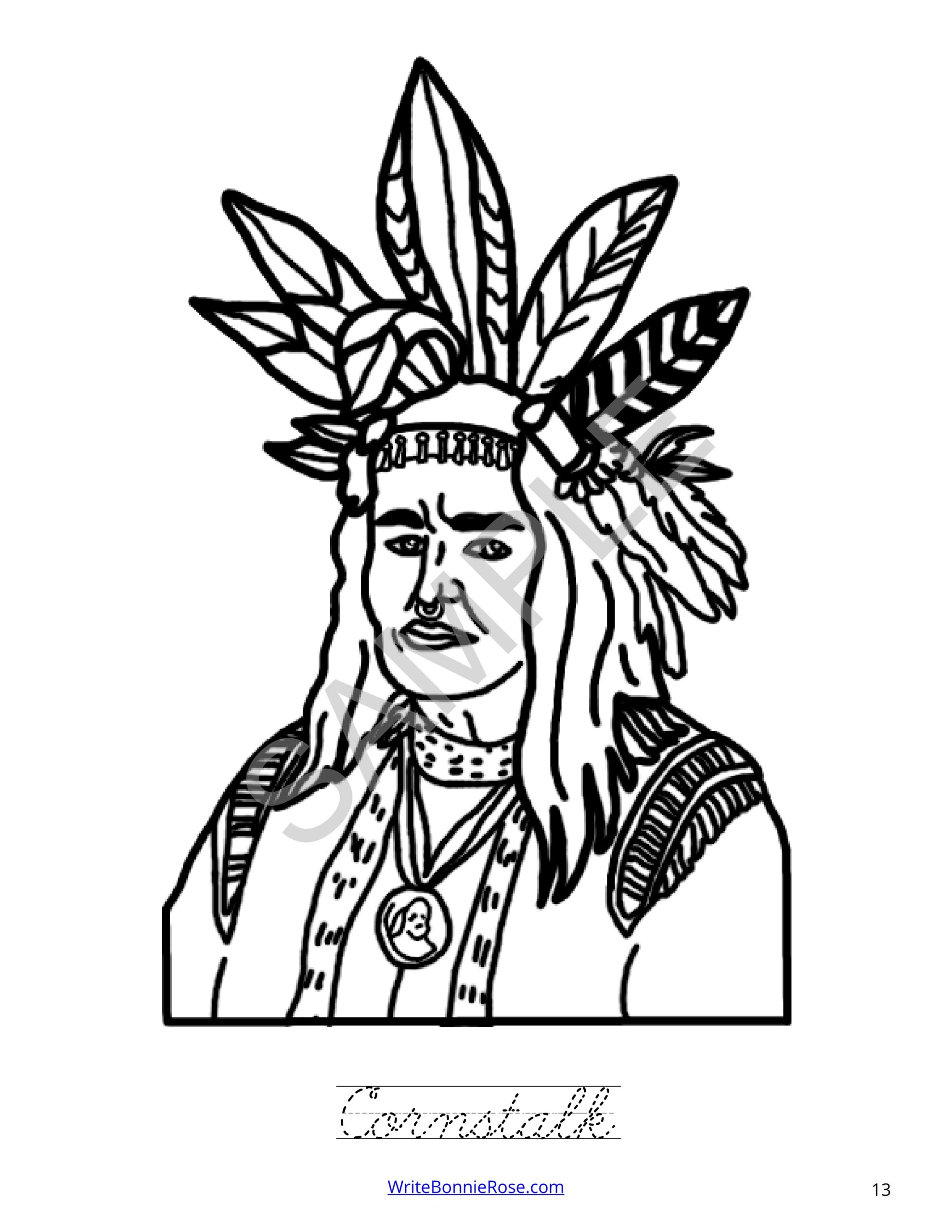 Famous native americans coloring book with cursive copywork made by teachers