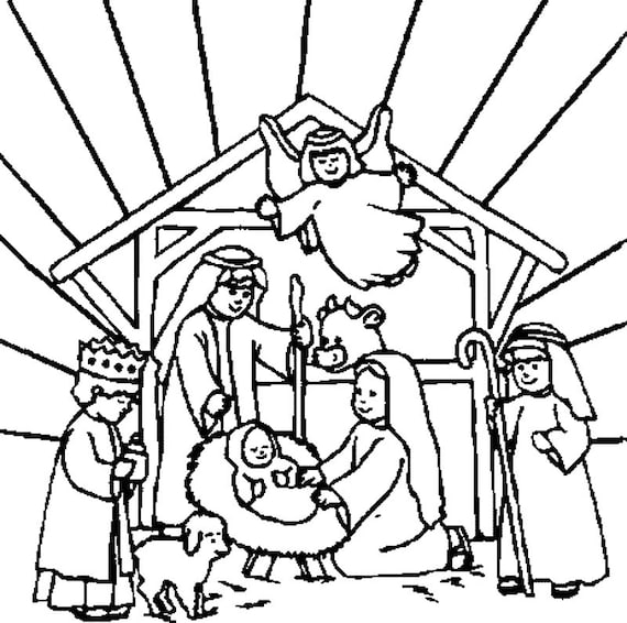 Nativity scene coloring page