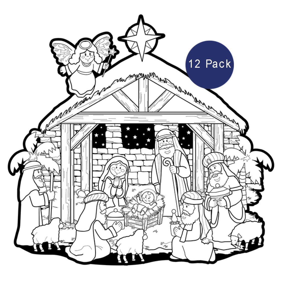 Needzo christmas nativity scene coloring page school classroom supplies pack of home