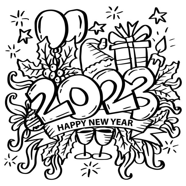 New years coloring pages stock photos pictures royalty