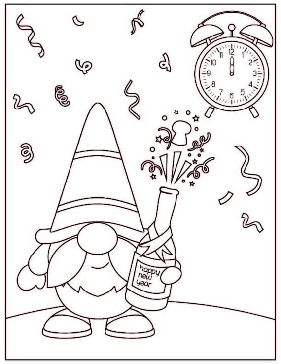 New years printable gnome coloring pages new years eve party celebrations adult coloring book kids coloring book