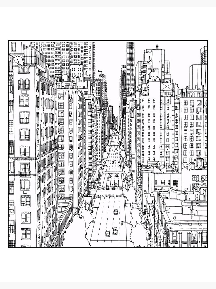 Adult coloring pages new york art board print by yuna