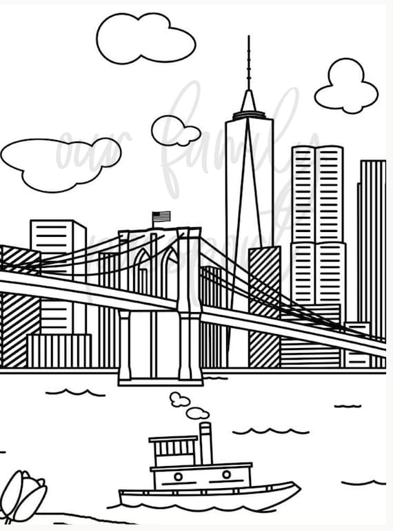 New york brooklyn bridge city coloring page