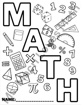 Back to school math coloring sheet for cover page of bindernotebookfolder