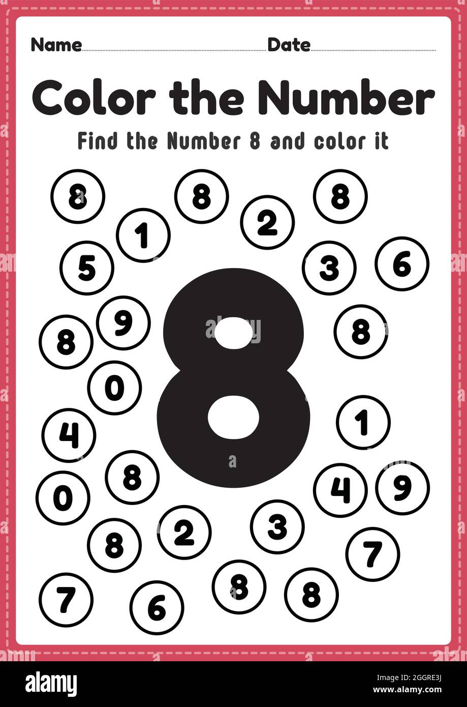 Number worksheets for kindergarten number coloring math activities for preschool kids to learn basic mathematics skills in a printable page stock vector image art