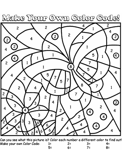 Butterfly color by number printable coloring page