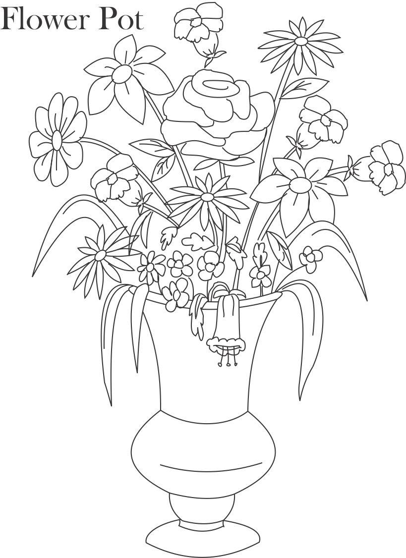 Flower pot coloring printable page for kids