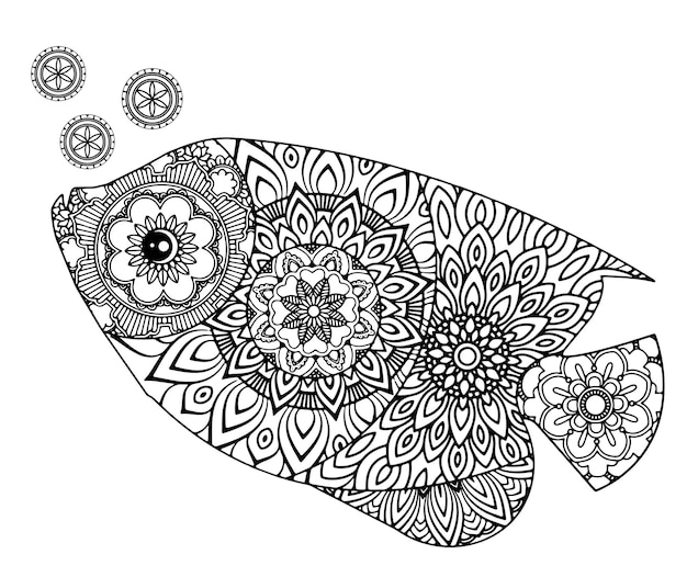 Premium vector mandala ocean animals coloring pages for kids and adult premium vector