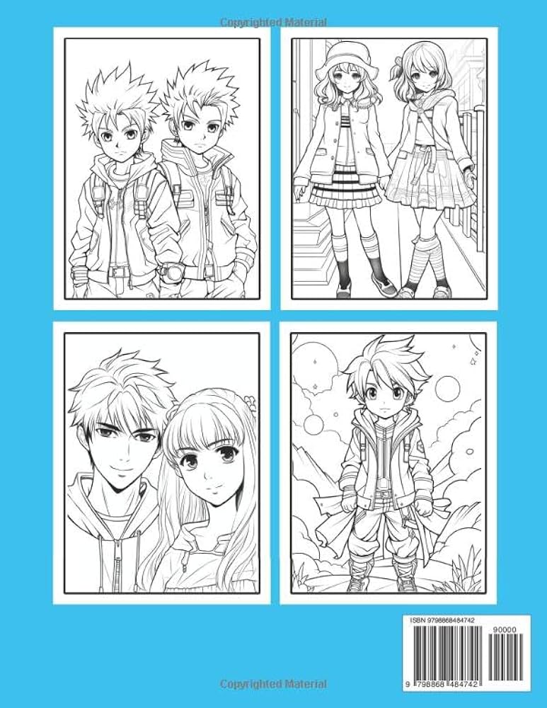 Anime coloring book for teens pages of japanese anime characters and scenes