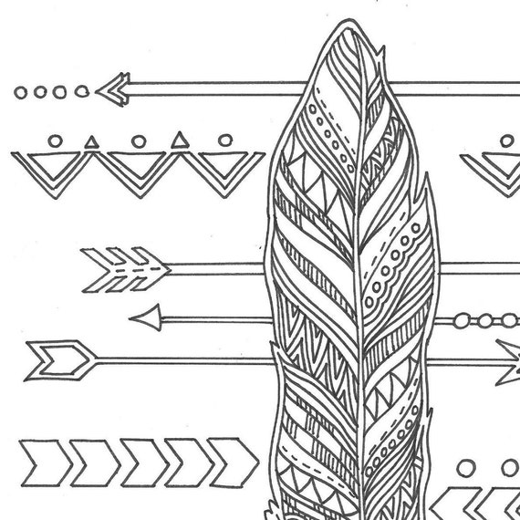 Feather and arrows adult coloring page