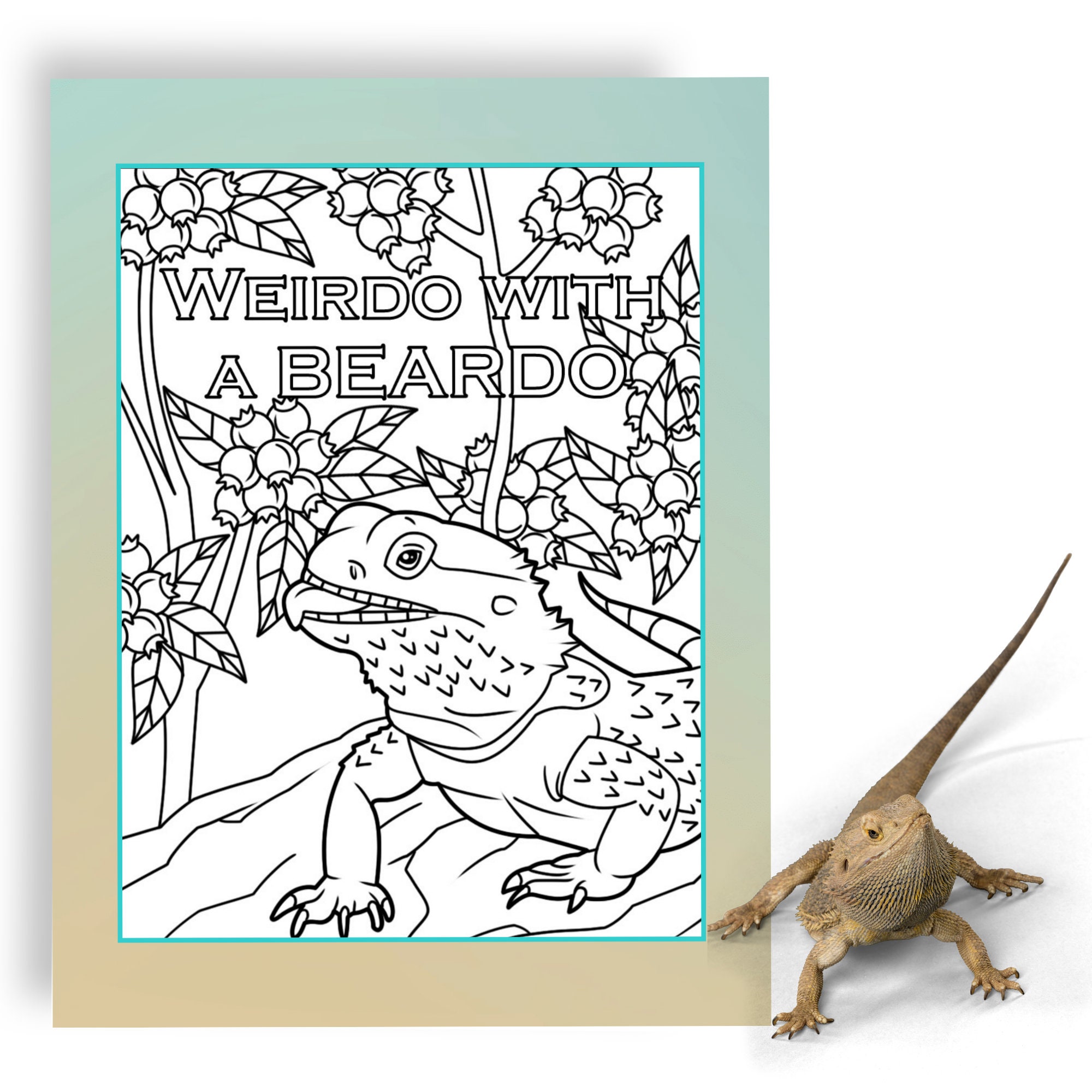 Bearded dragon coloring page for all ages with silly saying printable instant download