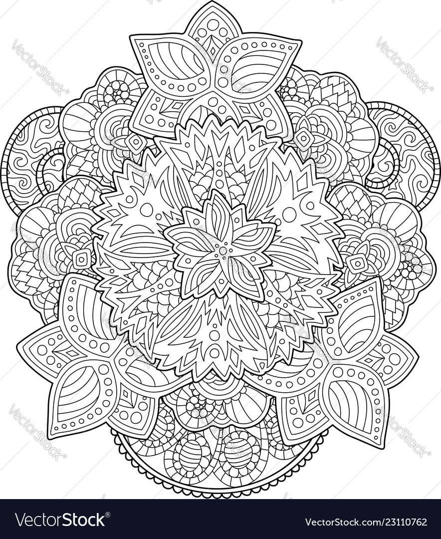 Adult coloring book page with beautiful flowers vector image