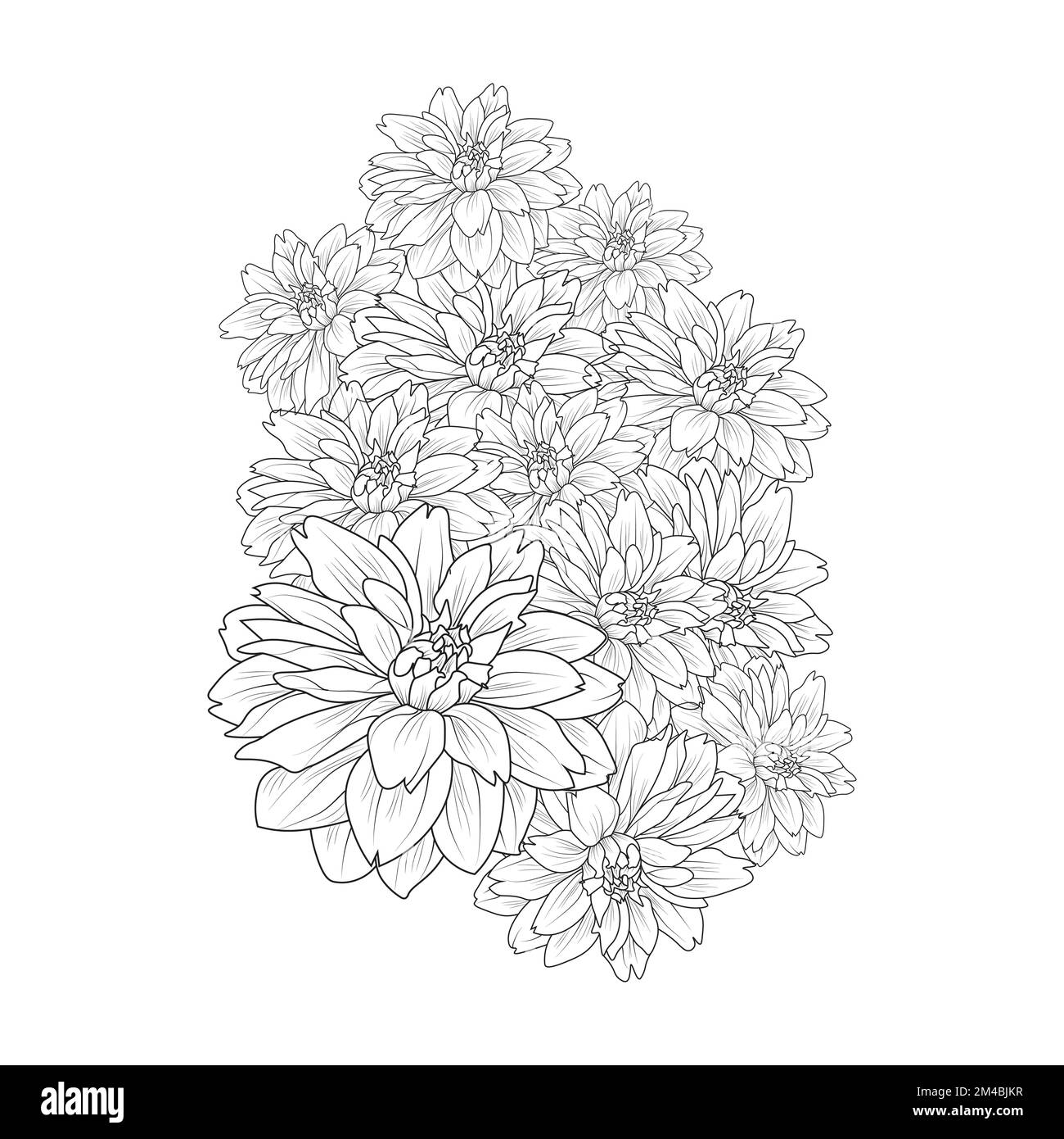 Beautiful flowers coloring page with pencil sketch drawing detailed in vector graphic of line art stock vector image art