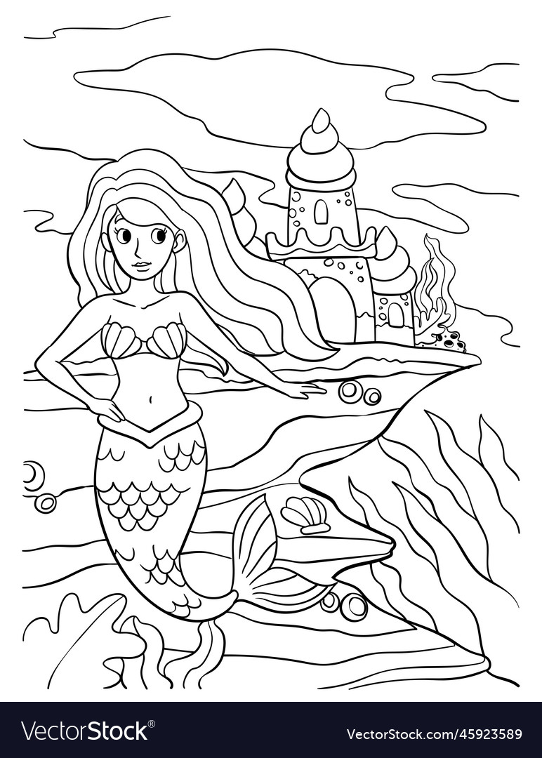 Beautiful mermaid coloring page for kids vector image