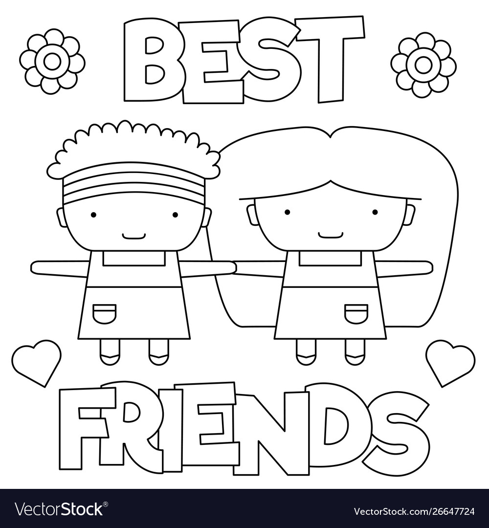 Best friends coloring page black and white vector image