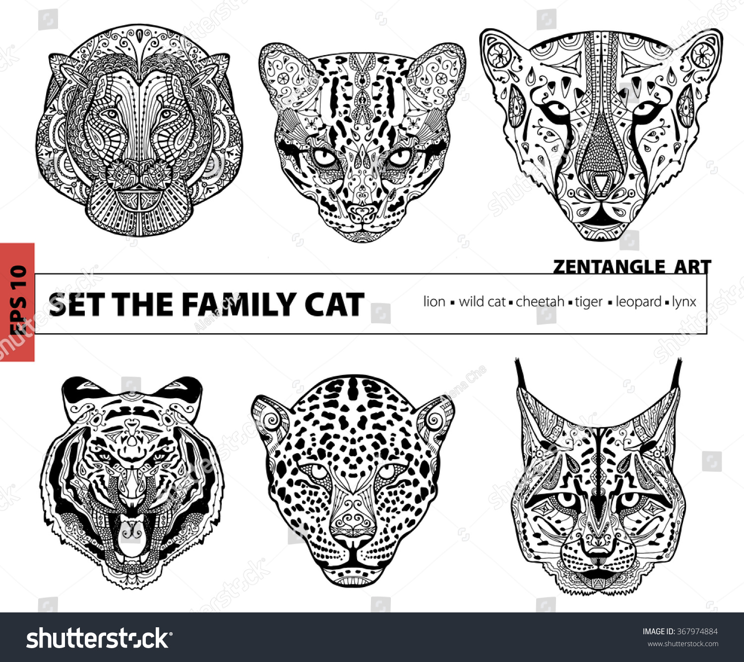 Set family cat coloring book adults stock vector royalty free