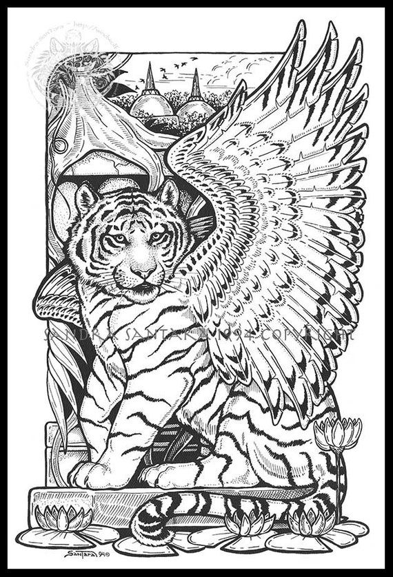 Big cats winged tiger jumbo coloring sheet