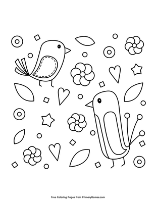 Birds and flowers coloring page â free printable pdf from