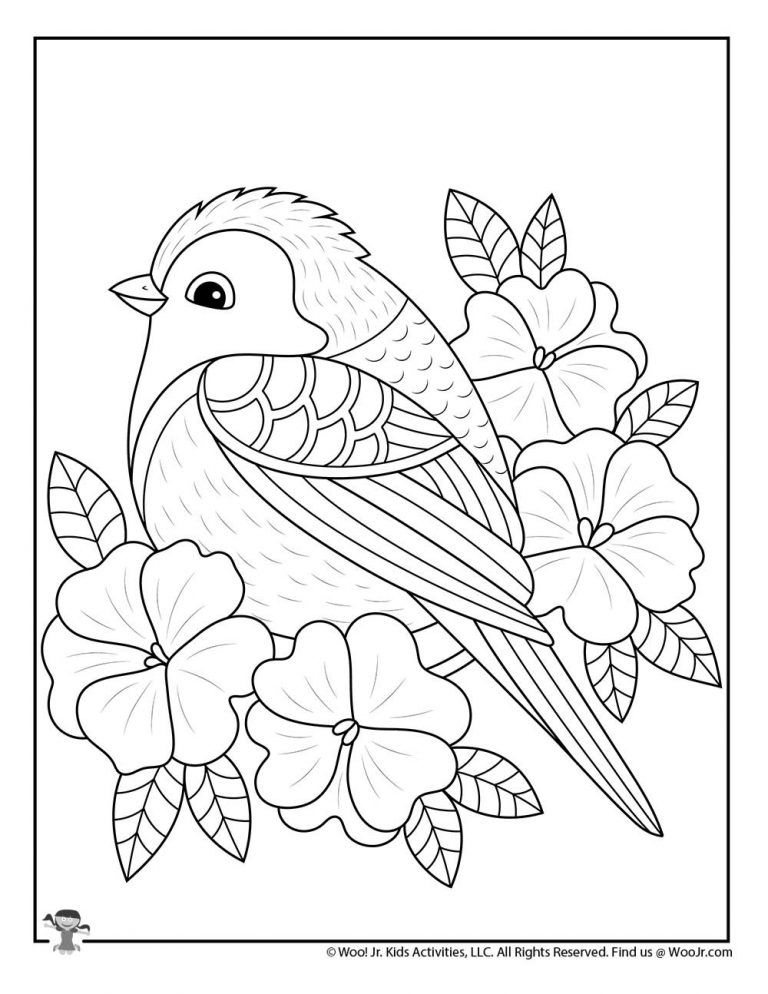 Spring bird and flowers coloring for teens woo jr kids activities childrens publishing coloring pages bird coloring pages animal coloring pages