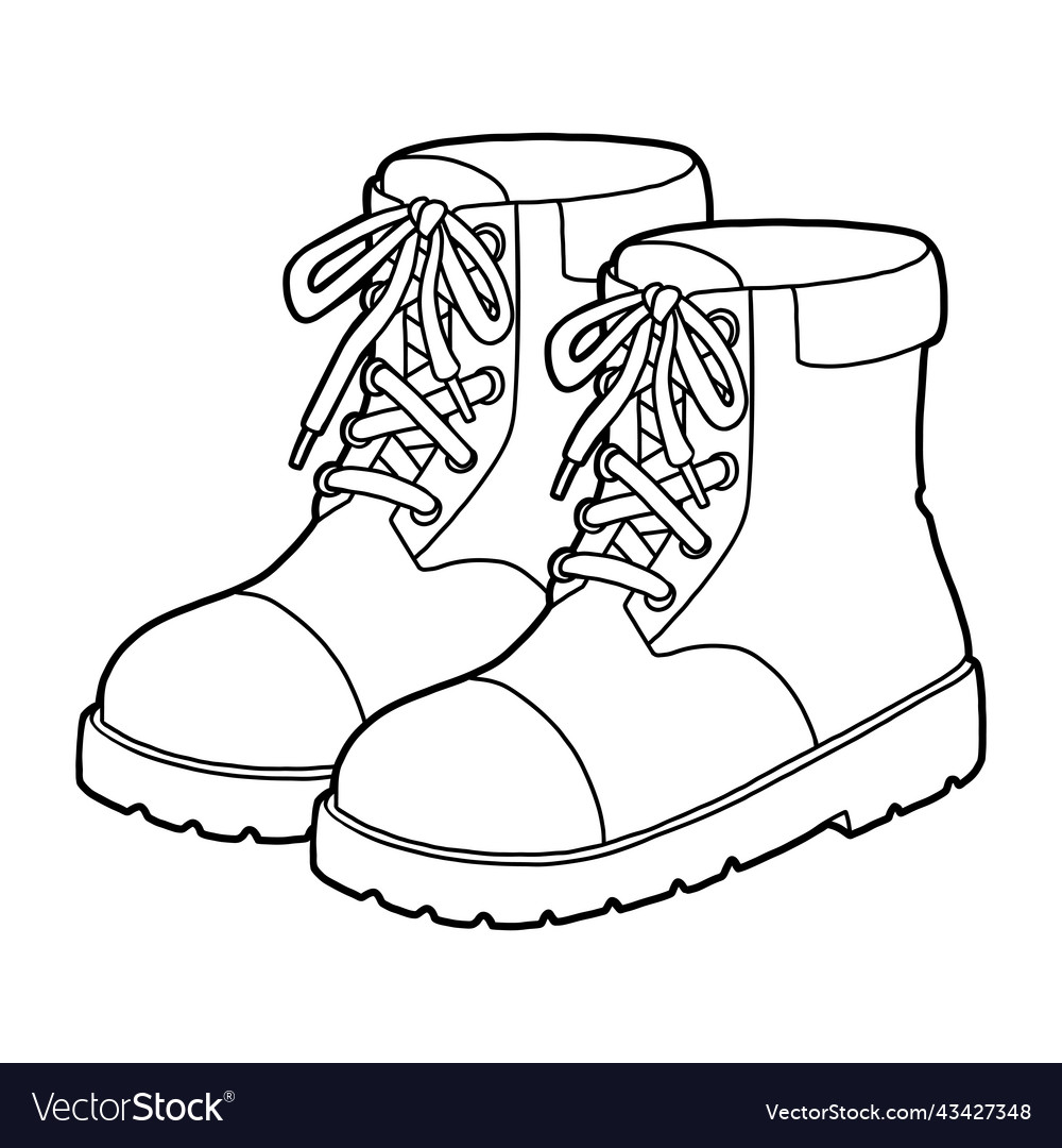 Coloring book cartoon shoe collection brown boots vector image