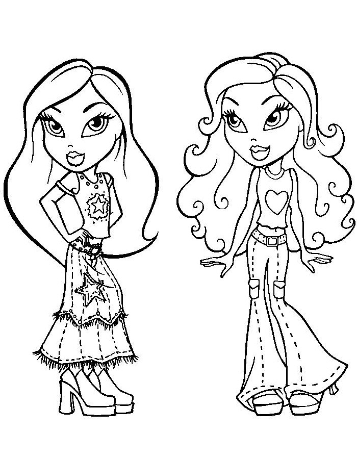 Two bratz dolls coloring page