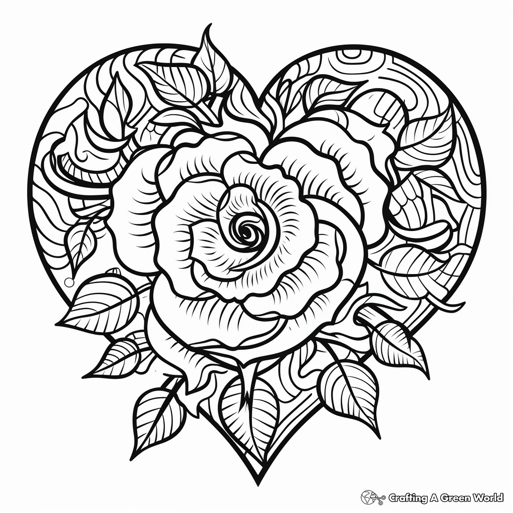 Rose heart coloring pages