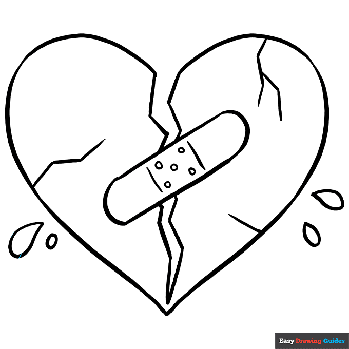 Broken heart coloring page easy drawing guides